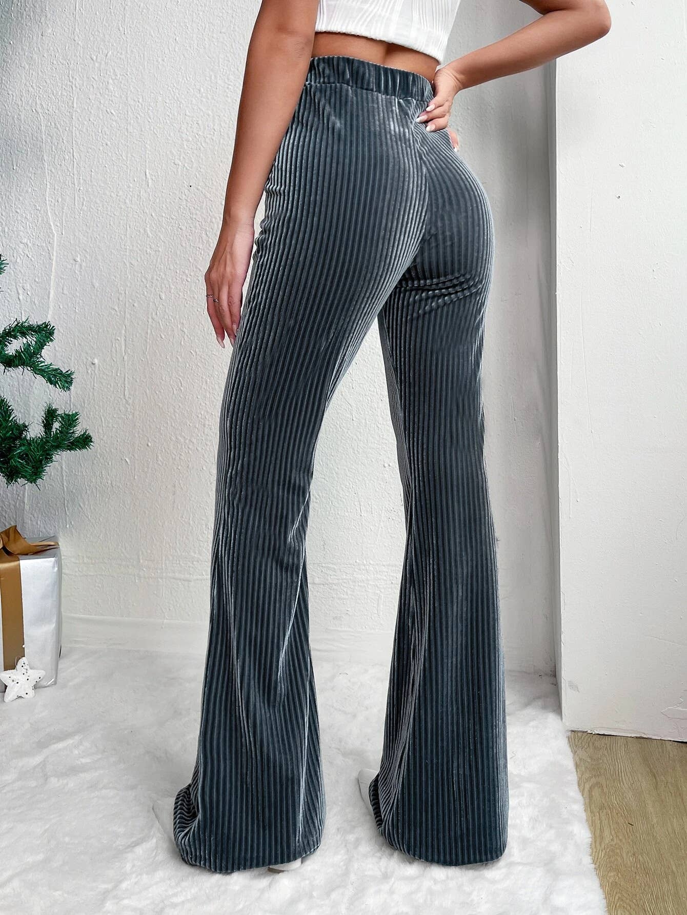 CORDUSTER FLARES SOLID COLOR WIDE-LEG PANTS