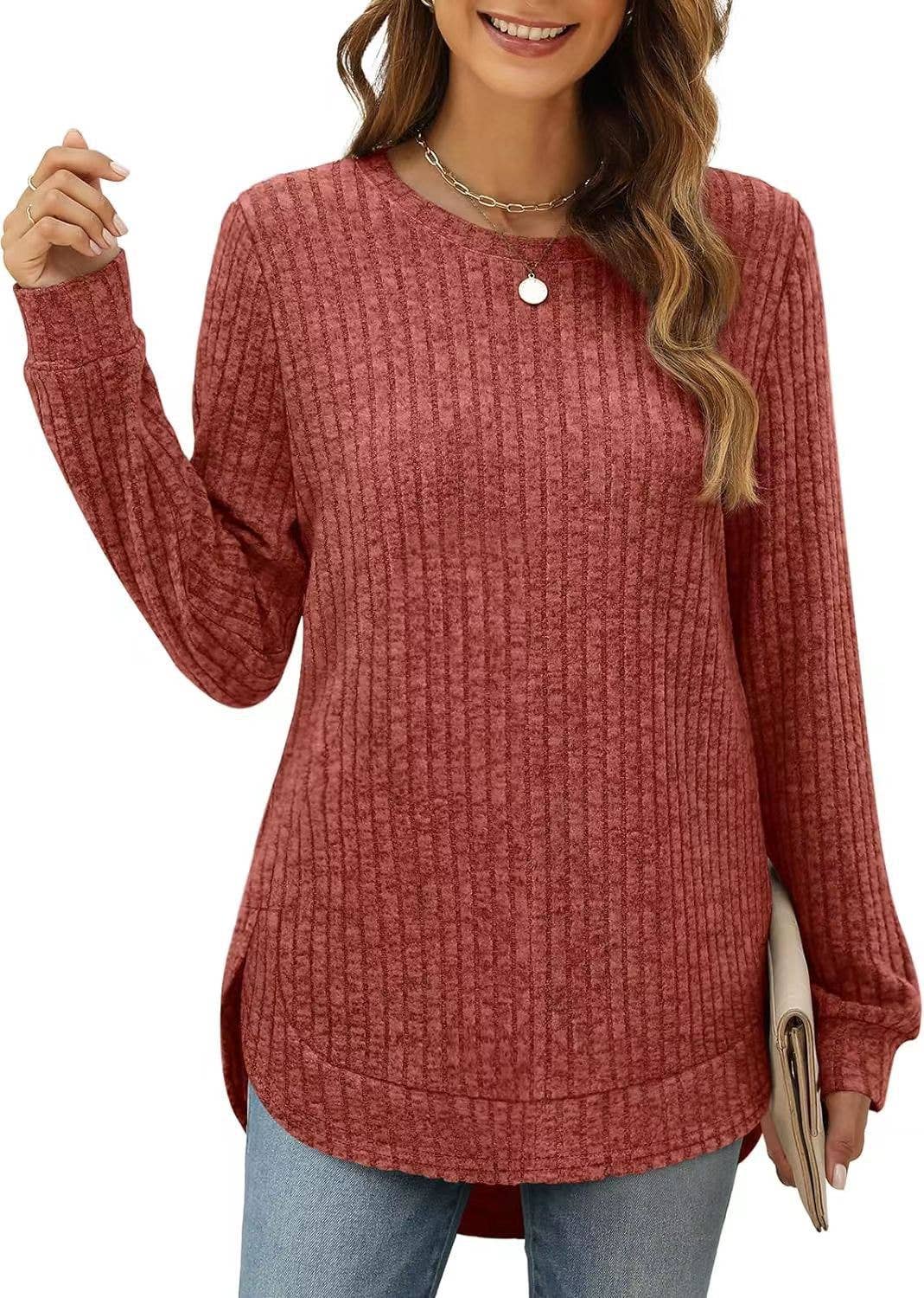 CWTTL1243_Crew Neck Pullover Casual Long Sleeve Top