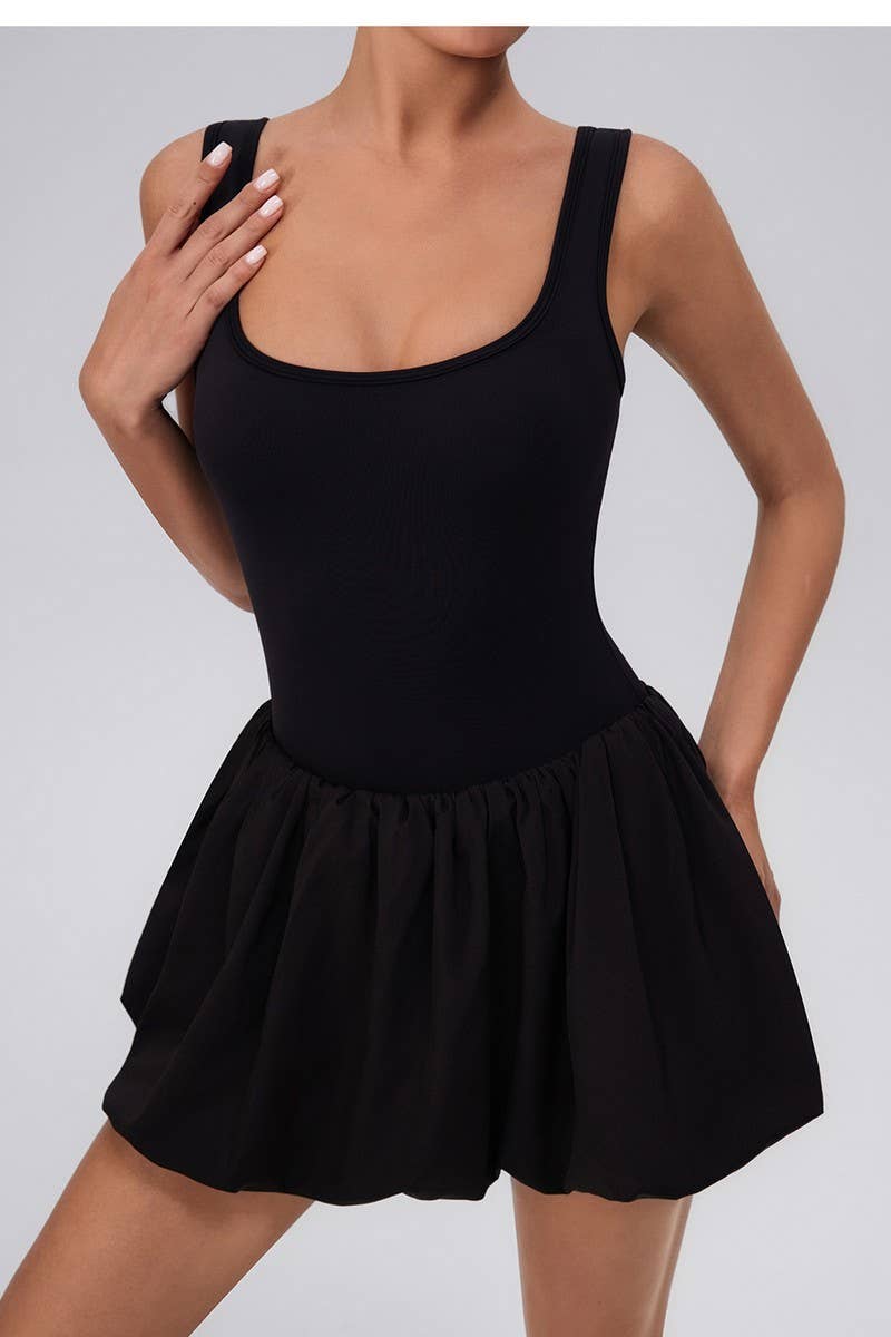 CWDSD8833_FITNESS YOGA PLEATED SKIRT FAKE TWO-PIECE DRESS