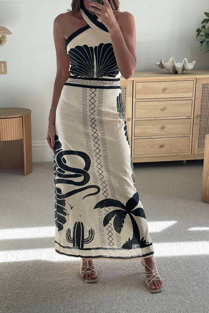 CWDHL1035_SEXY HALTER TIE BACK BODYCON MAXI DRESS