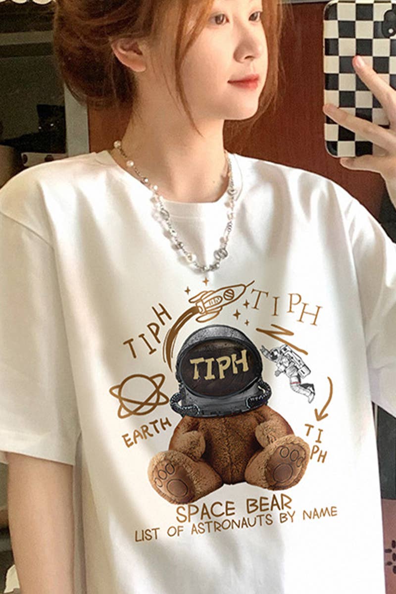 CWTTS0964_CARTOON BEAR PRINT CASUAL T SHIRT