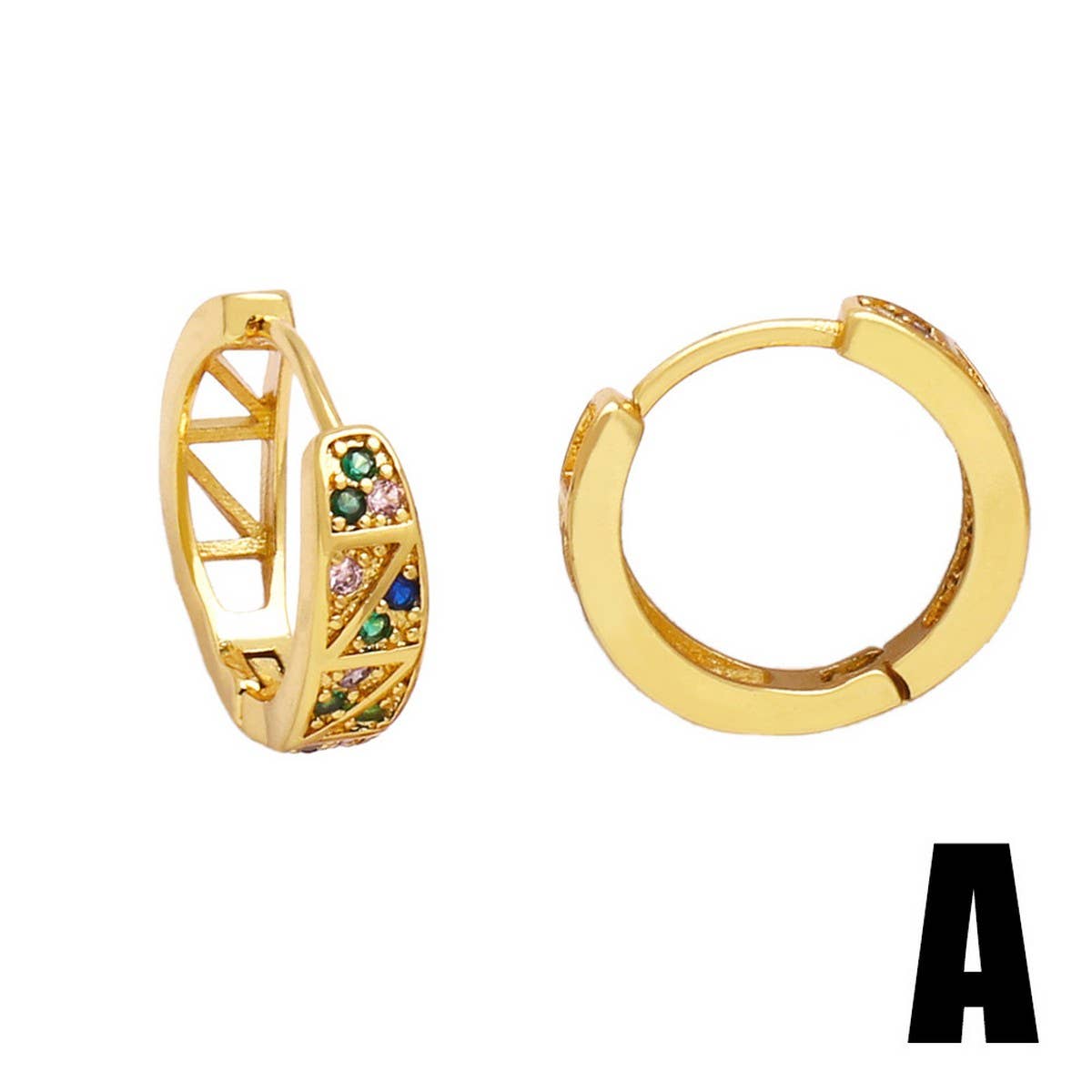 COLORED ZIRCON GOLD PLATED FLOWER EARRINGS
