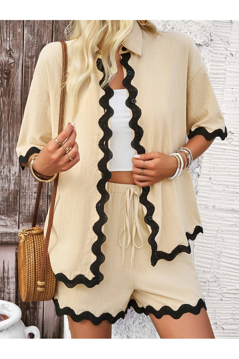 CWSTB0684_Casual Lace Shirt Shorts Set