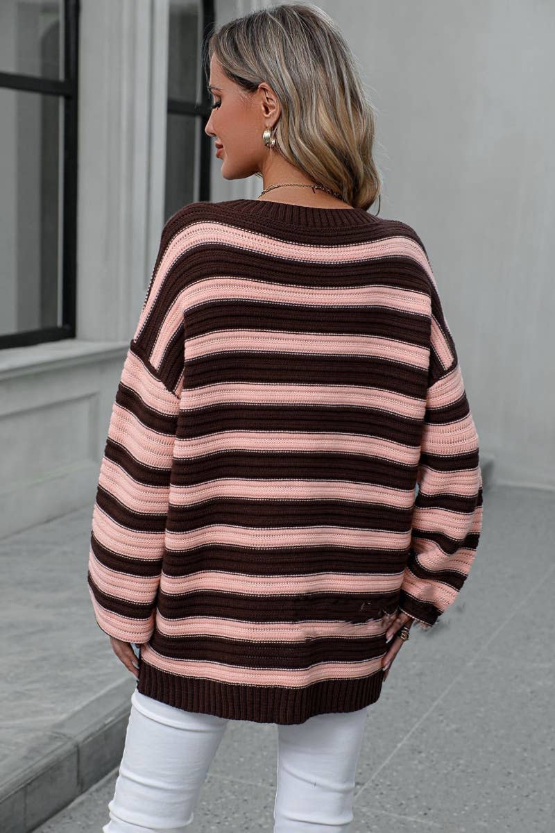 CWOSWL6517_KNITTED CREW-NECK STRIPED LONG-SLEEVED SWEATER
