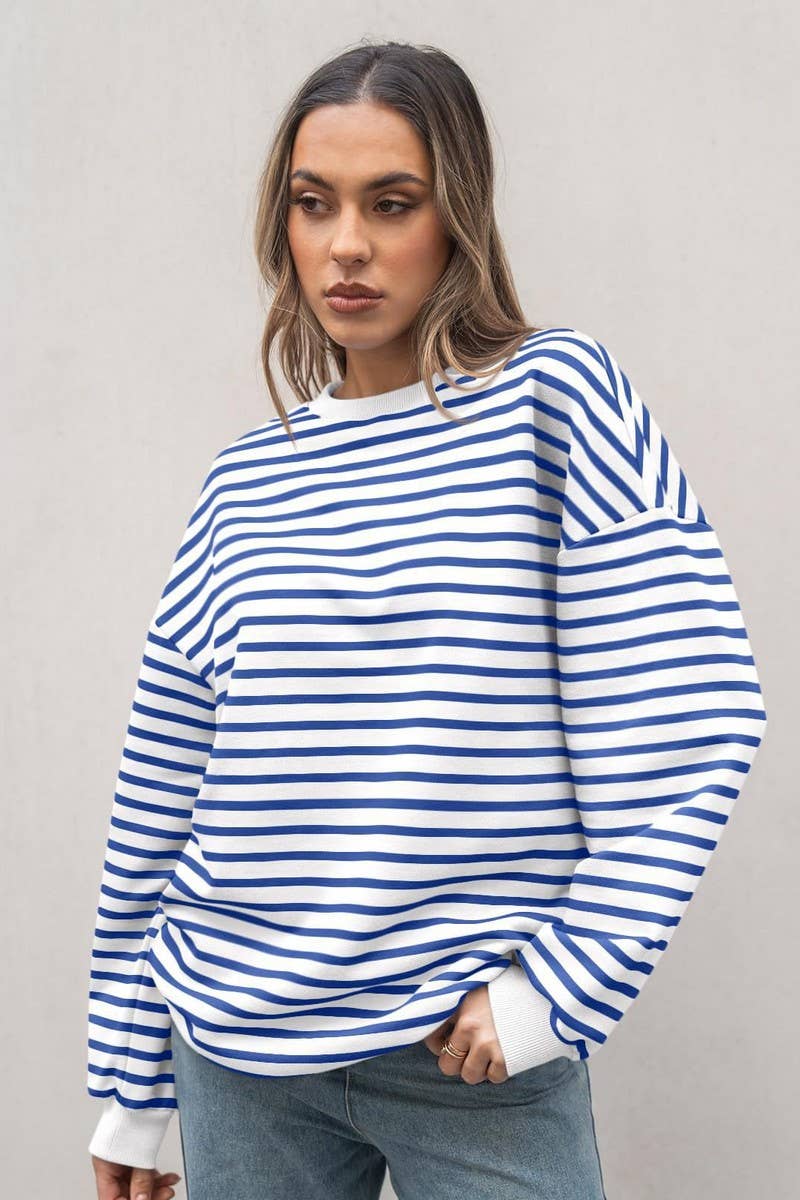 CWTBLL4009_STRIPED CREWNECK OVERSIZED SWEATSHIRT PULLOVER