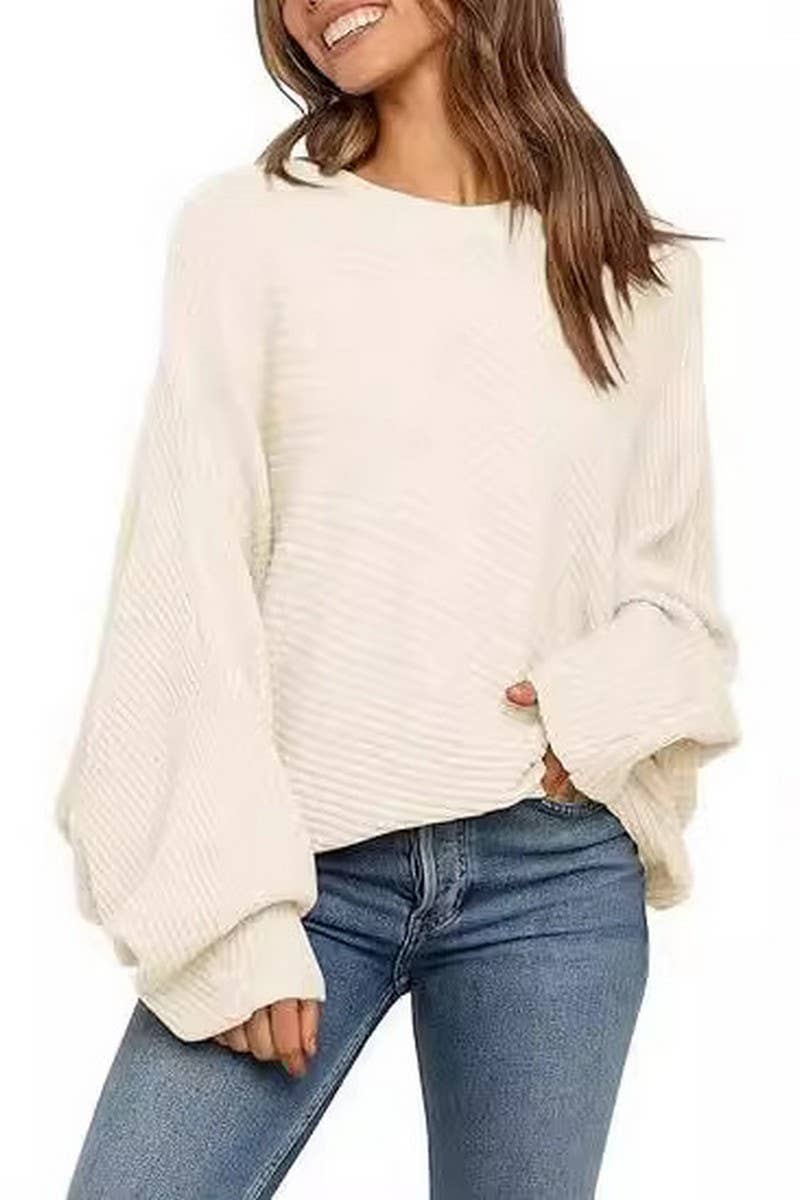 CWOSWL6384_ROUND NECK SOLID COLOR BAT LONG SLEEVE SWEATER