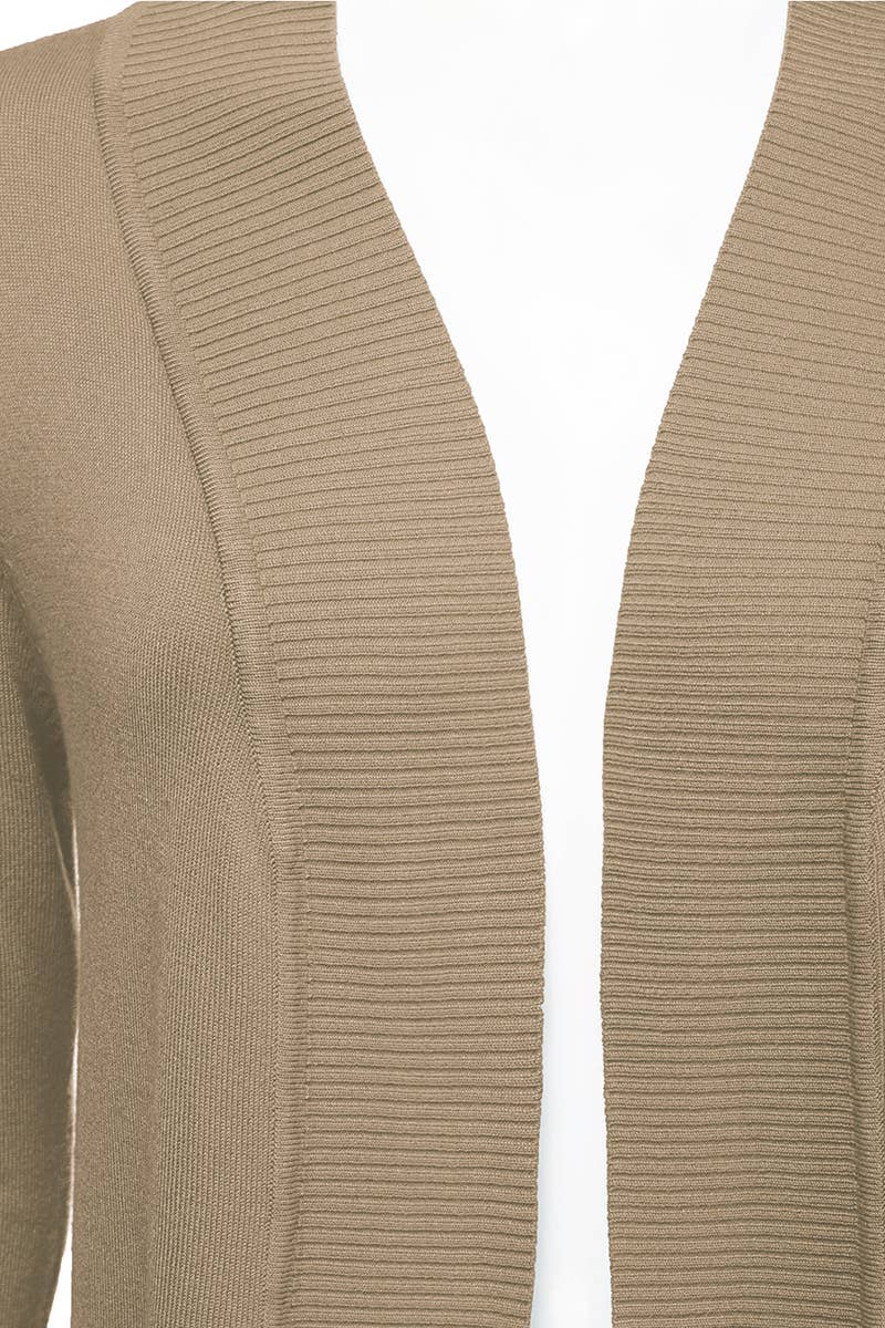 AWOCAL313_Open Front Long Sleeve Pockets Sweater Cardigan