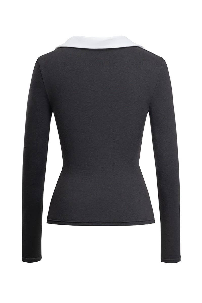 CWTBLL3602_SLIM FIT U-NECK SOLID COLOR KNIT LONG SLEEVE TOP