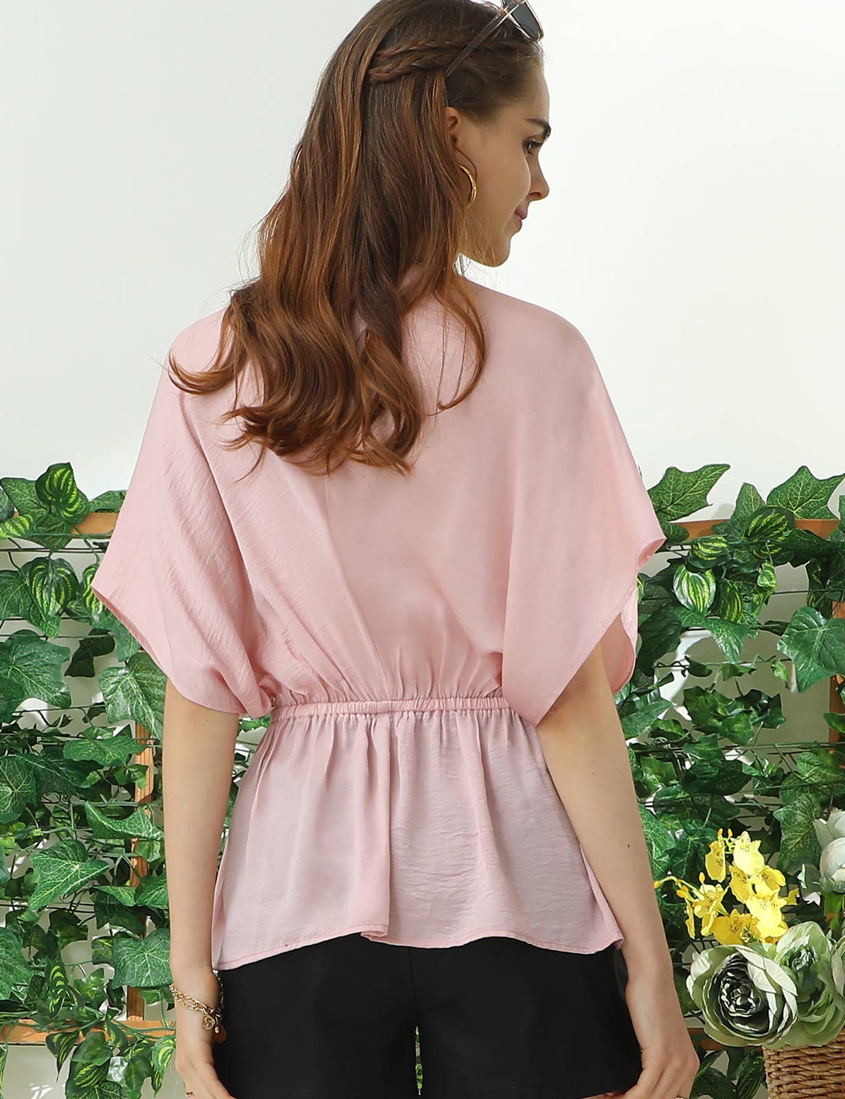 CWTBLS205_V NECK BATWING SLEEVE SLIK BLOUSE TOP