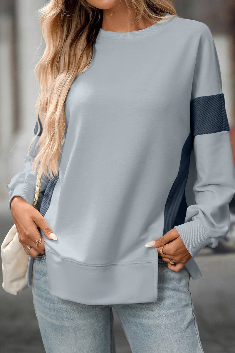 CWTBLL00828_COLORBLOCK CREWNECK CASUAL LOOSE SWEATSHIRT