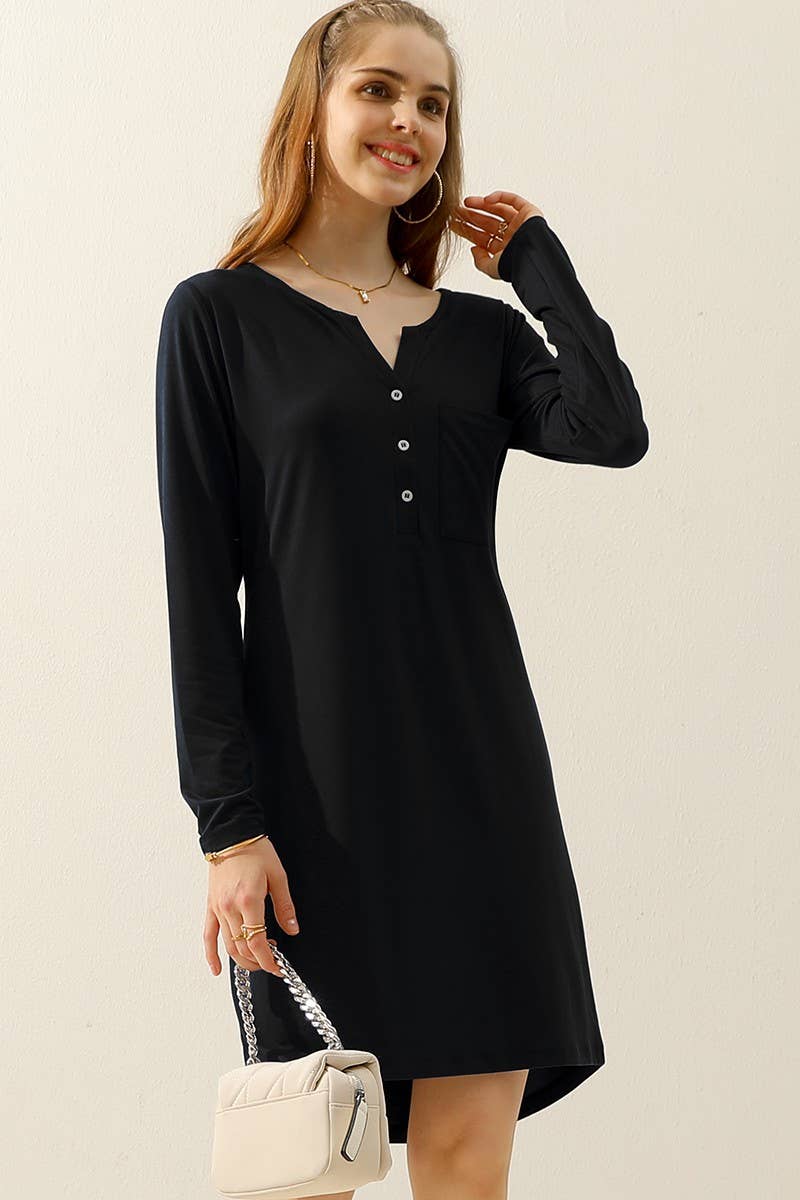 CWDMD805_BUTTON DOWN LONG SLEEVE CASAUL MAXI KNEE DRESS