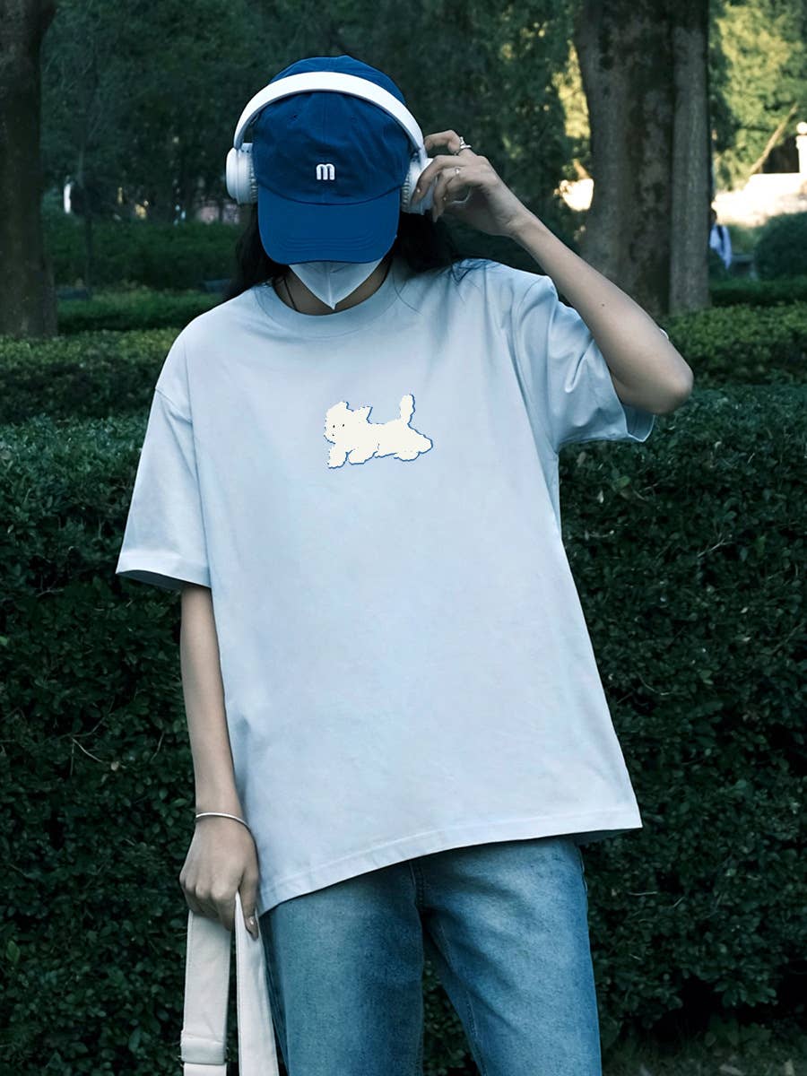 CWTTS0927_LITTLE WHITE DOG PRINT CREW NECK SHORT SLEEVE