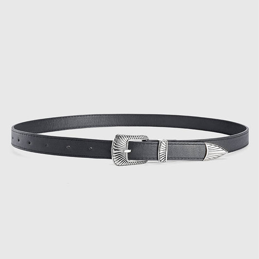 VINTAGE SILVER BUCKLE DECORATION SIMPLE LADIES BELT