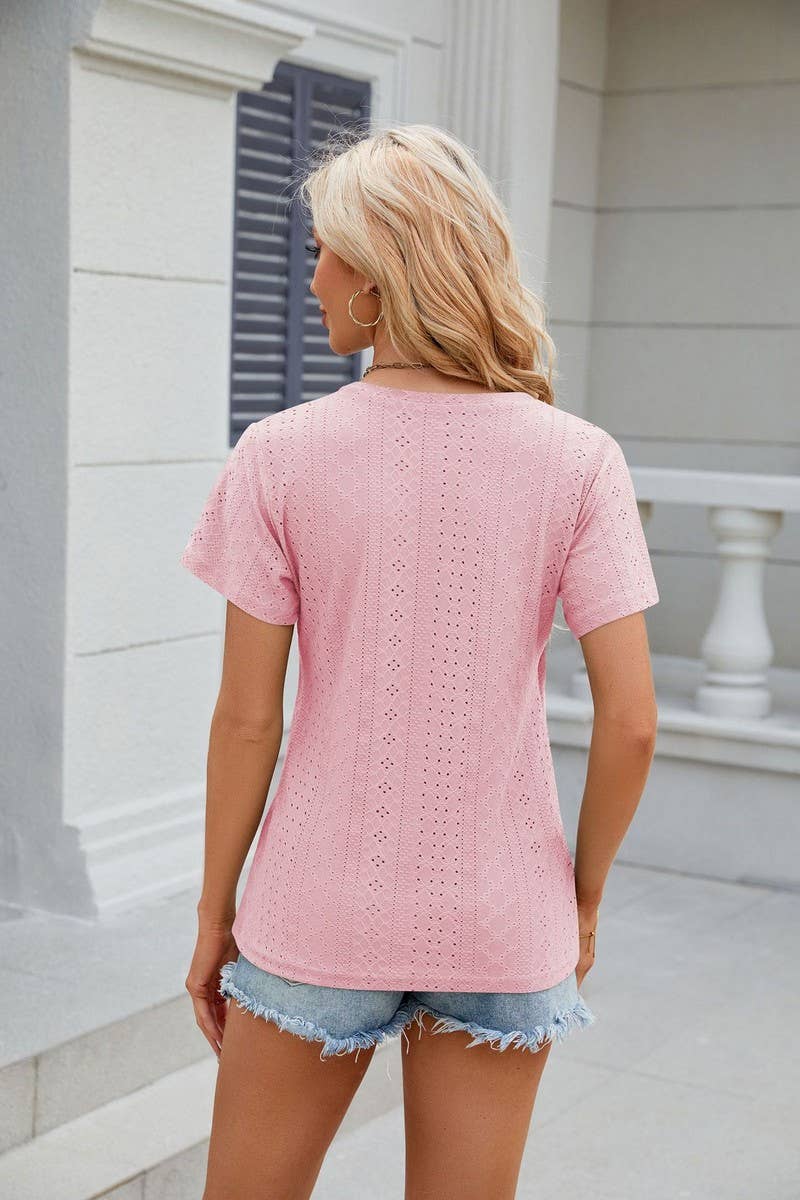 CWTTS0847_V-Neck Short Sleeve Knit Top