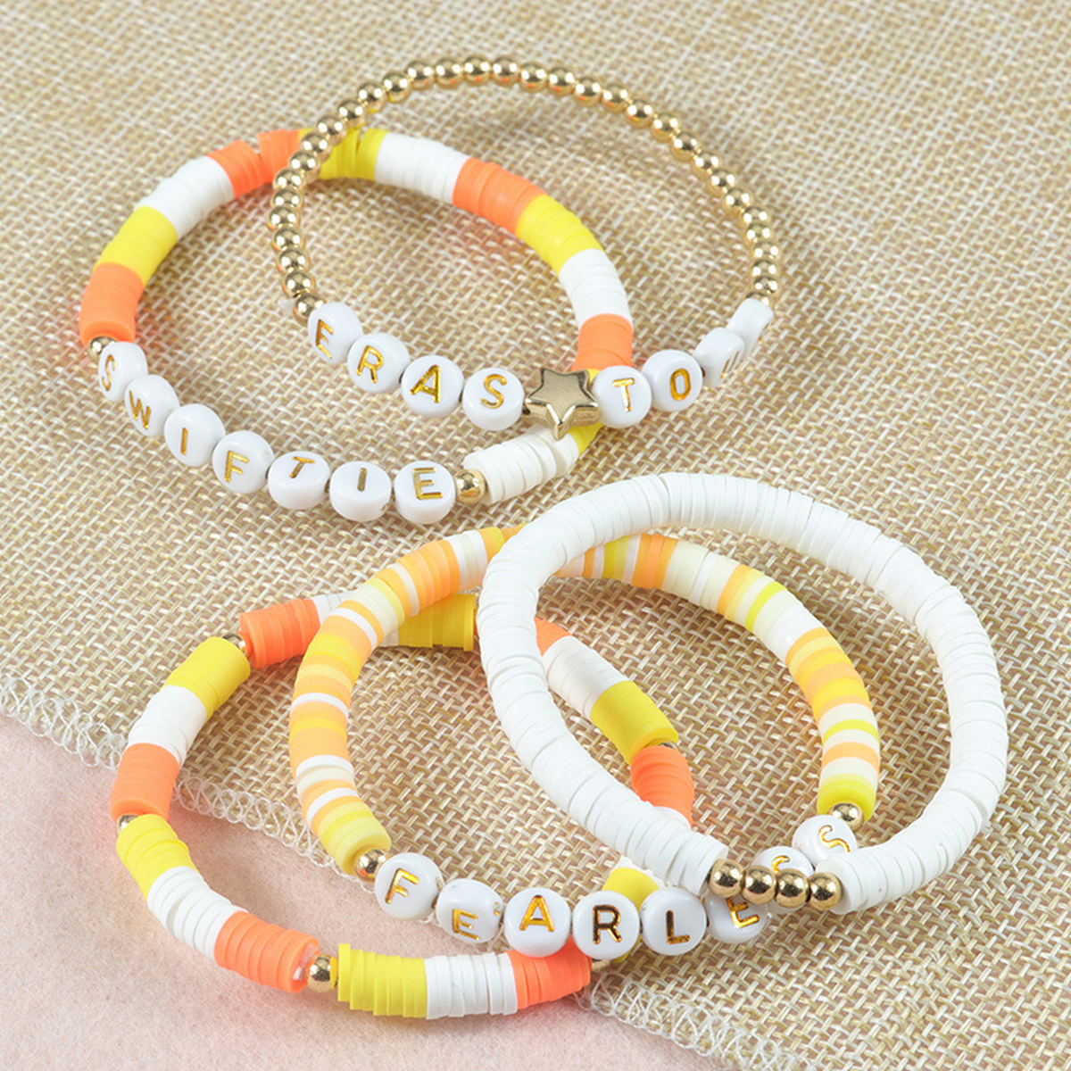 Multilayer Elastic Letter Bead Bracelets Set