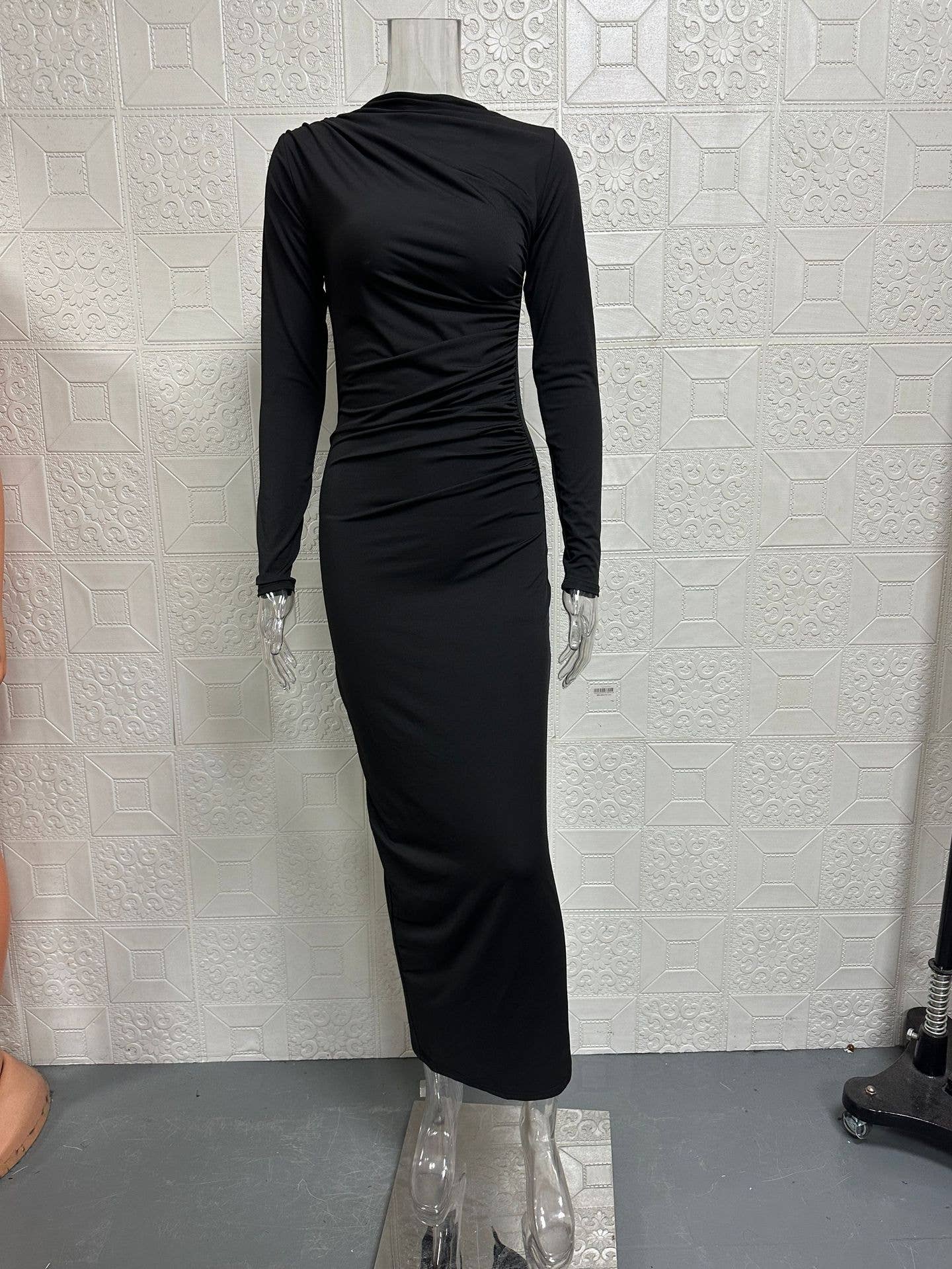 Form-fitting solid color body-hugging dress