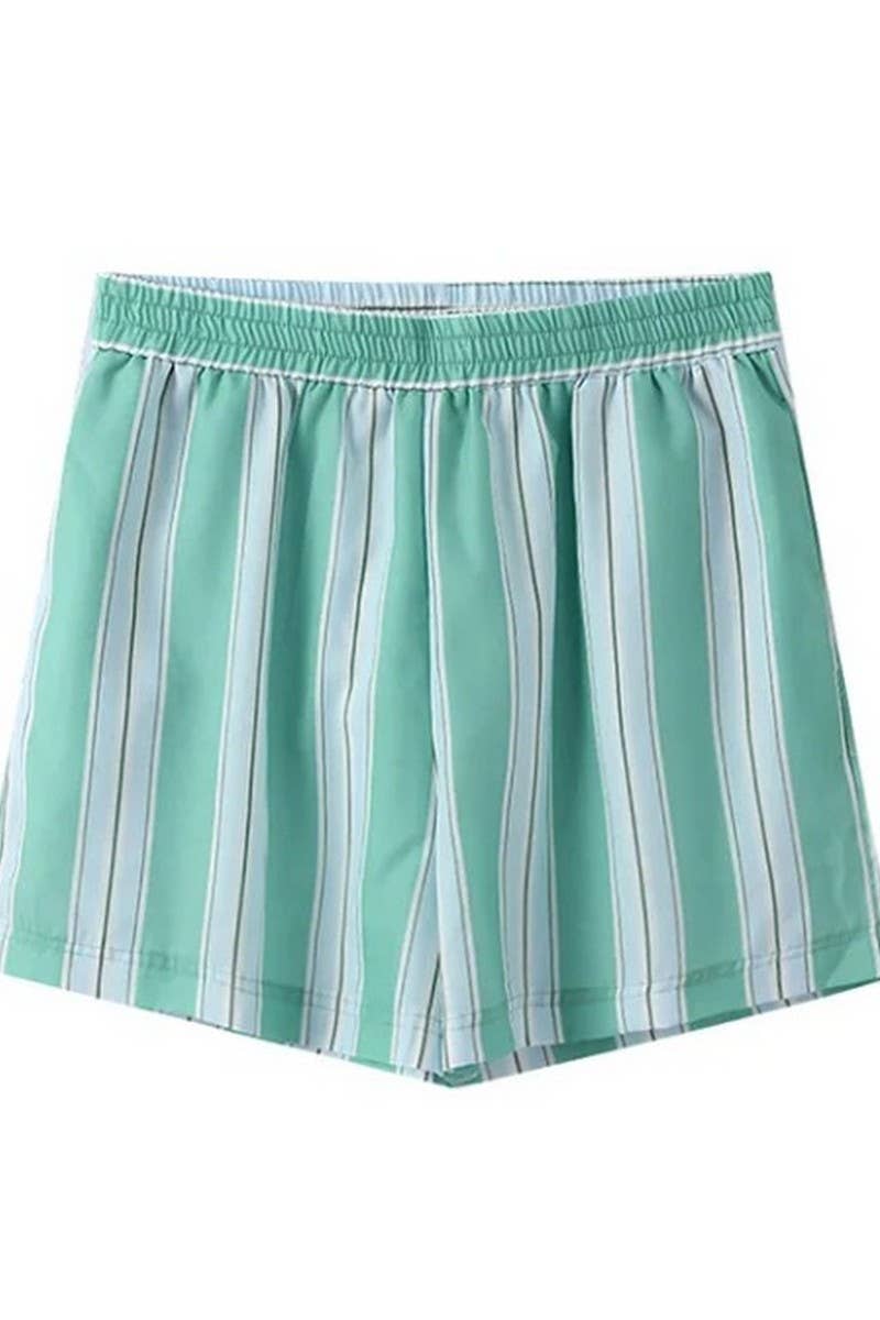 CWSTB1391_STRIPED LACE-UP BALLOON SLEEVE SHORTS SET