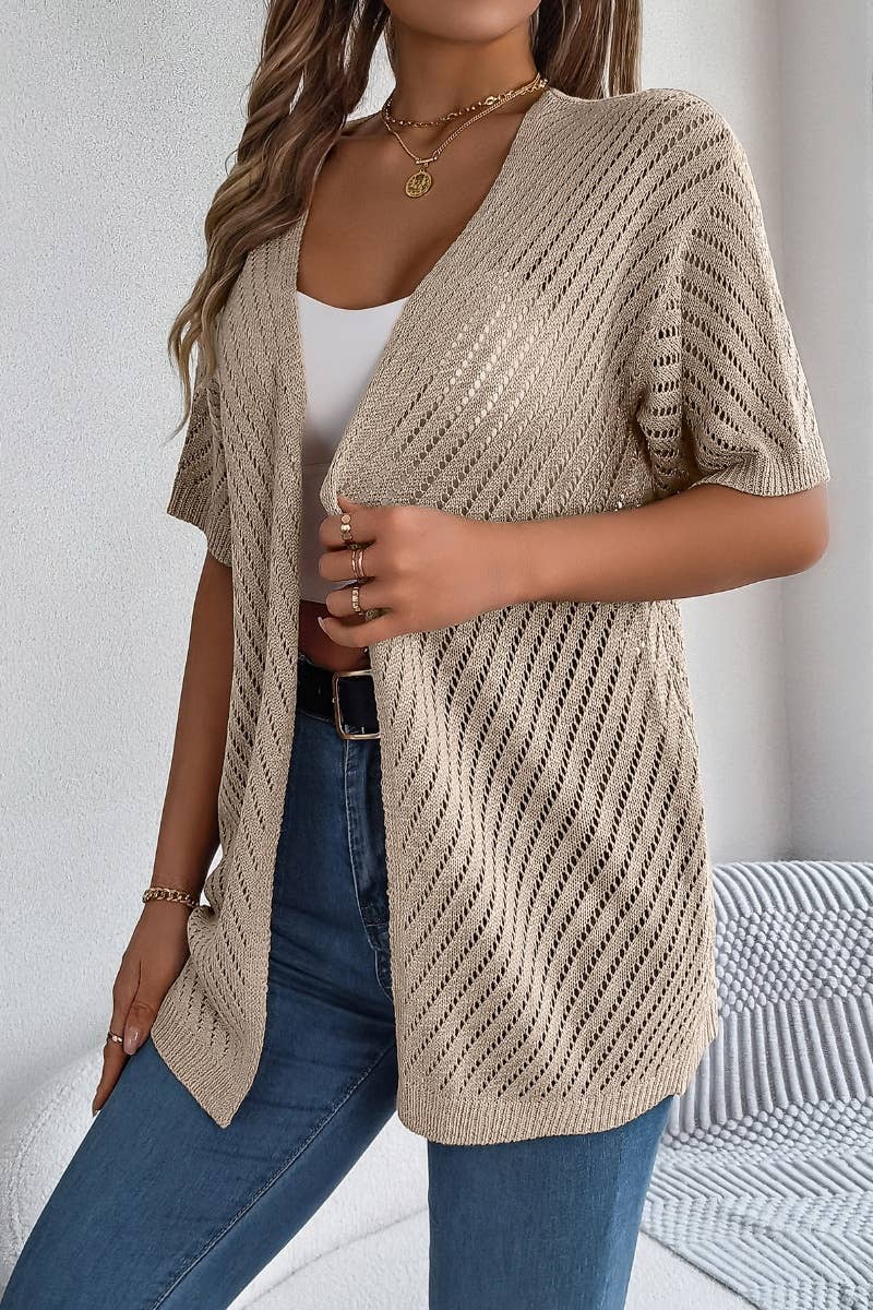 CWTBLS1056_SUMMER KNIT CUT-OUT SHORT-SLEEVED SUNBLOCK TOP