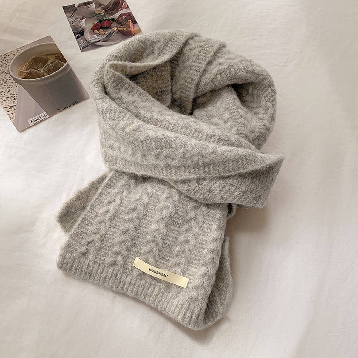 Avocado Green Wool Knit Scarf for Women,Warm_CWASC1506