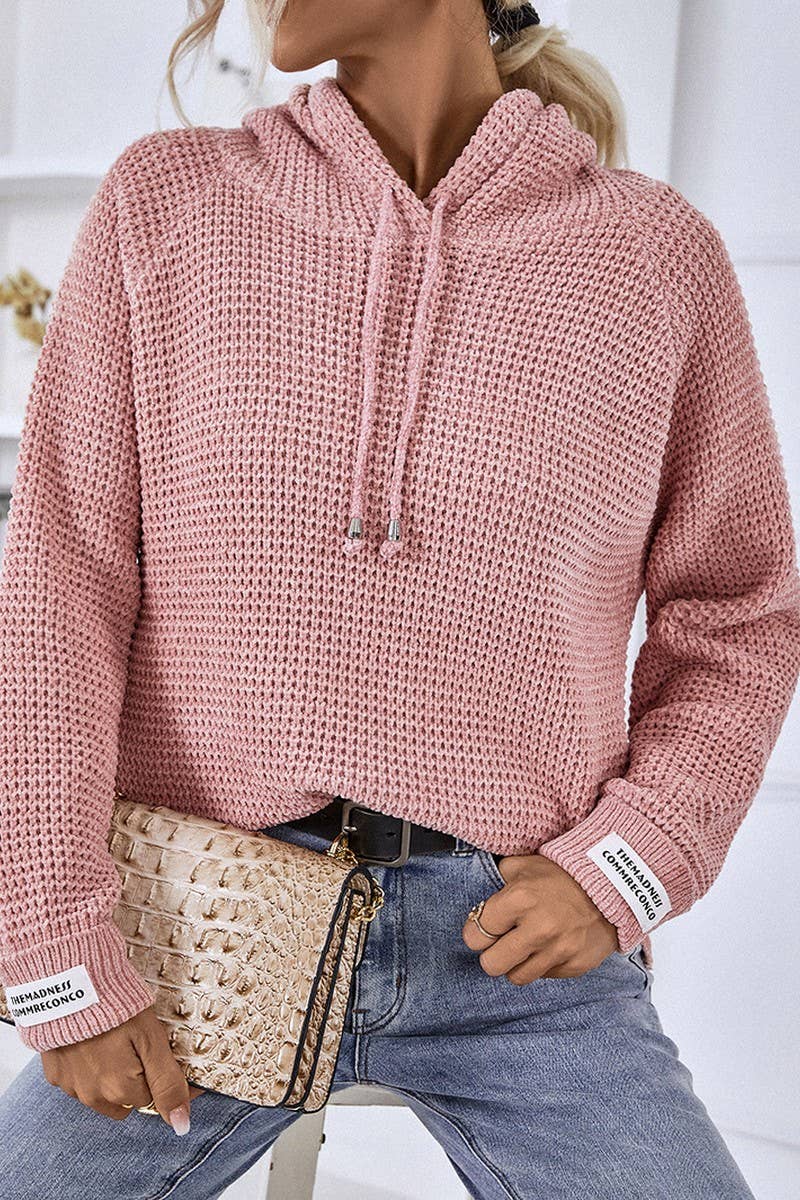 CWOHOL0399_Casual V-Neck Hoodie Long Sleeve Sweater