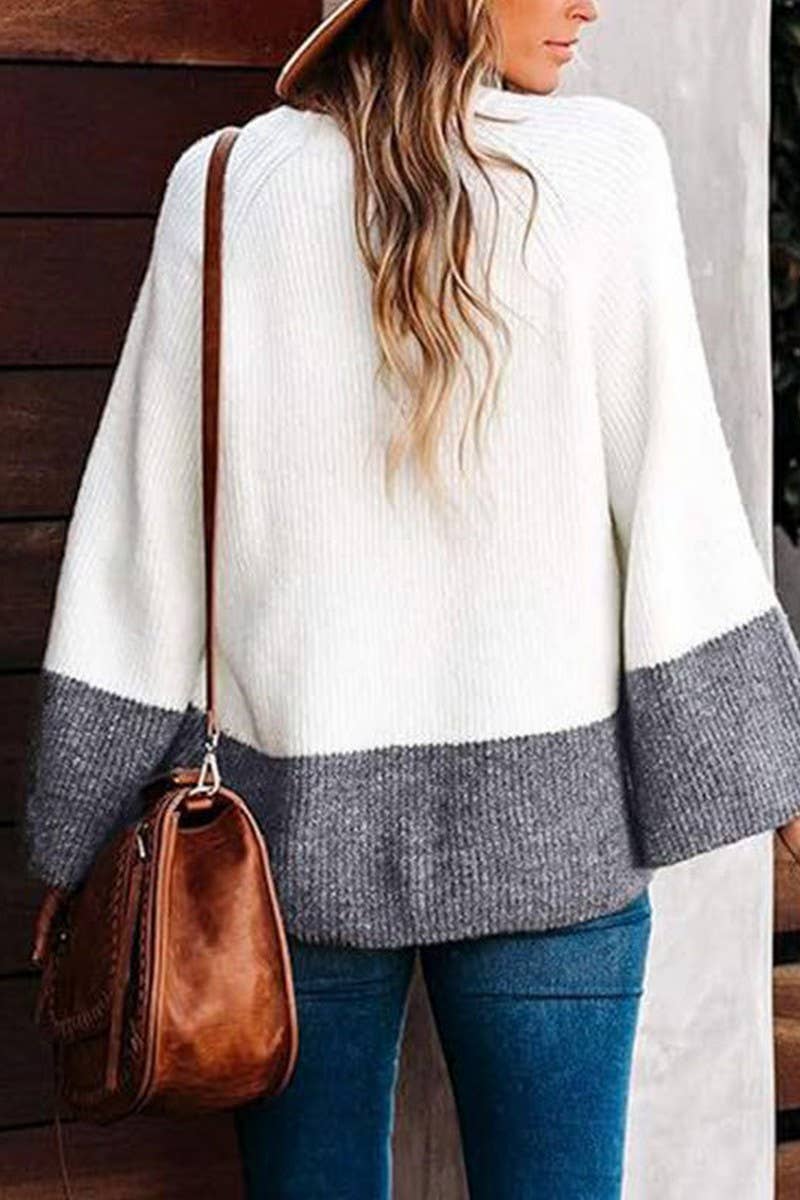 CWOSWL5810_GREY AND WHITE STITCHING KNITTED SWEATER