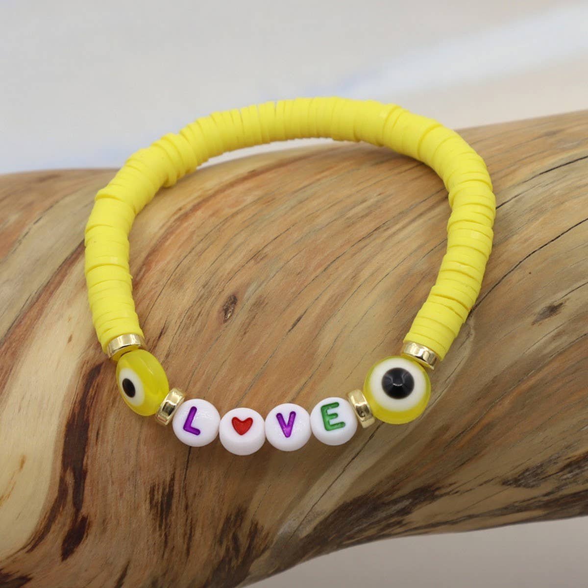 COLORFUL POLYMER CLAY LETTER BEADED BRACELET