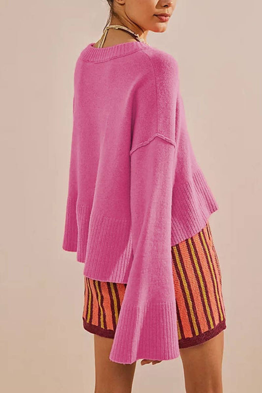 CWOSWL5877_AUTUMN CREW-NECK SWEATER WITH FLARED SLEEVES