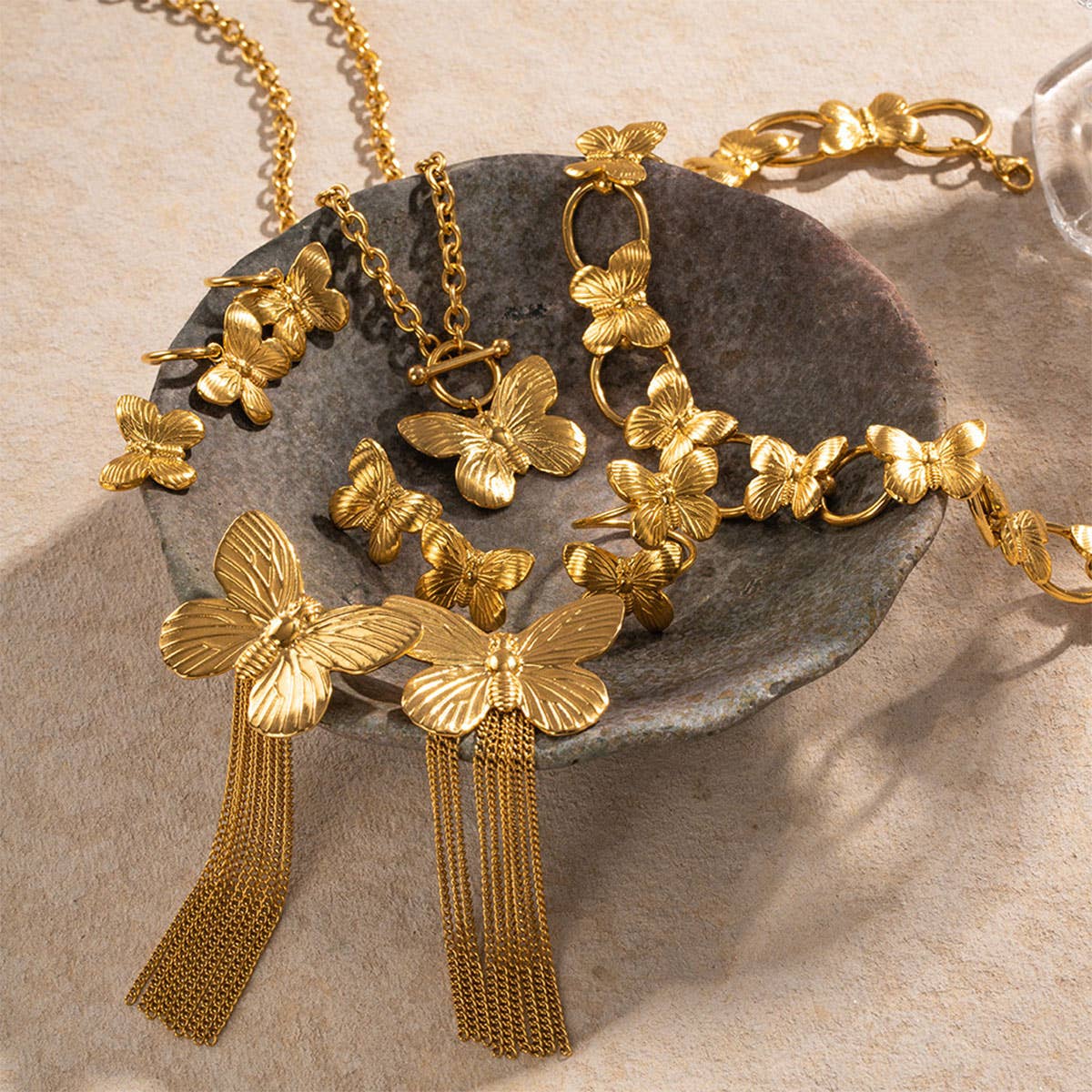 VINTAGE BUTTERFLY NECKLACE EARRINGS RING SET