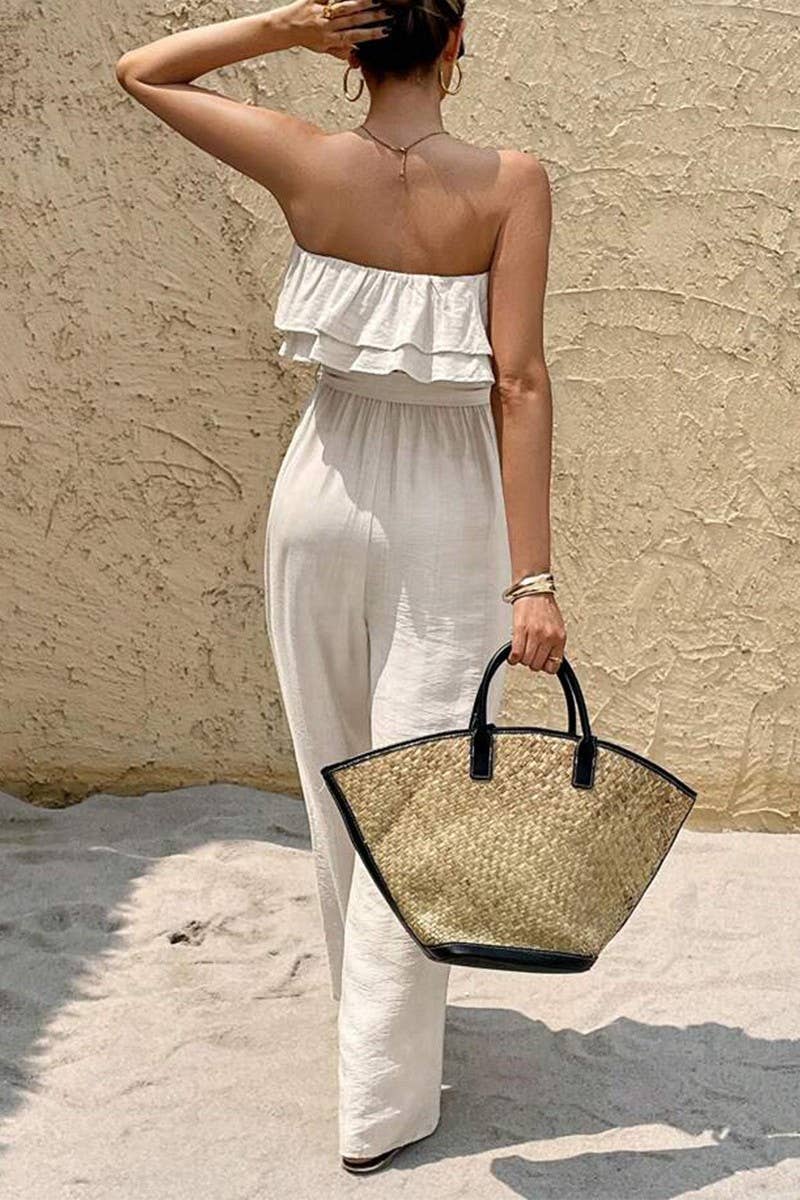 CWSBSSL0159_SUMMER SLEEVELESS RUFFLED LACE-UP JUMPSUIT