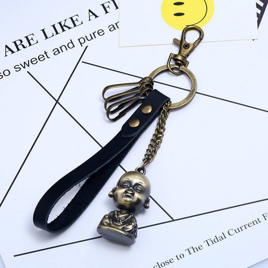 BRONZE ALLOY BUDDHA STATUE COWHIDE KEYCHAIN_CWMM5031