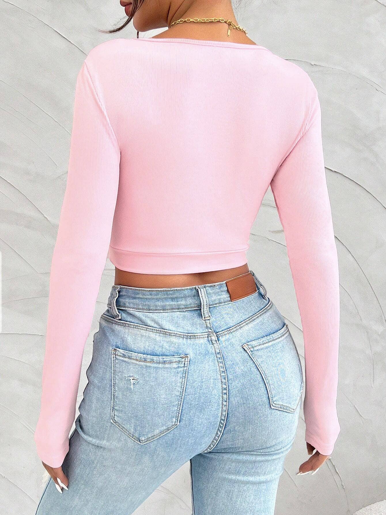 BIG U-NECK SLIM-FIT CROP TOP WITH LONG SLEEVES