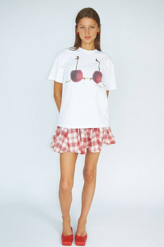 CWTTS1286_CHERRY PRINT LOOSE ROUND NECK PULLOVER T-SHIRT