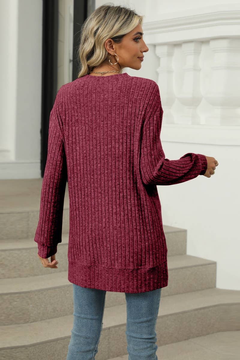 CWOSWL6608_WINTER POCKET CREW NECK LONG-SLEEVED SWEATER