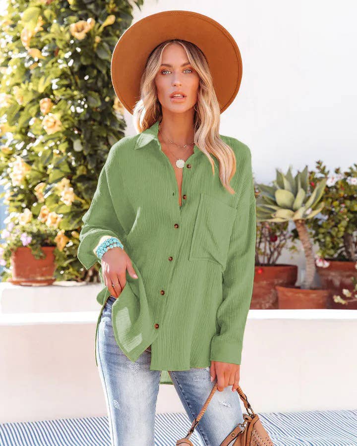 BAT-SLEEVED CASUAL SOLID COLOR LONG-SLEEVED SHIRT