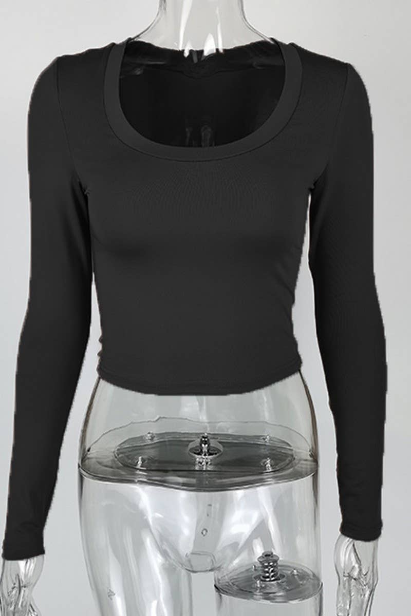 CWTBLL3777_SLIM FIT U NECK LONG SLEEVE BOTTOMING TOP