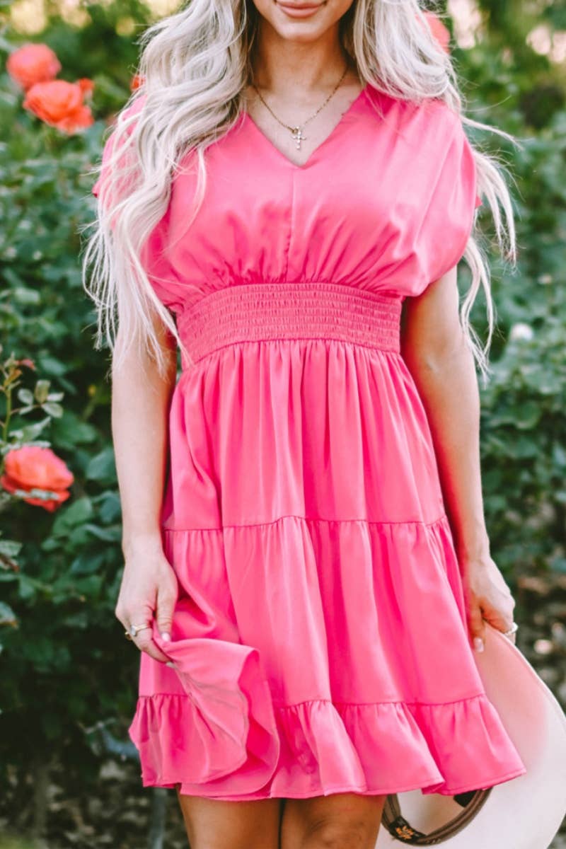 CWDSD5356_V-NECK SHORT-SLEEVED HIGH-WAISTED DRESS SHORT