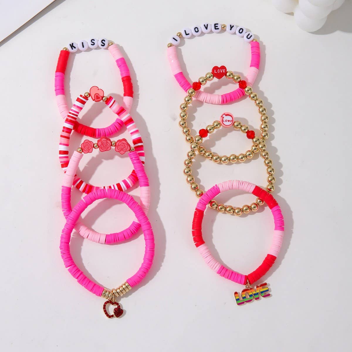 SWEET POLYMER CLAY LOVE PENDANT BRACELET SET