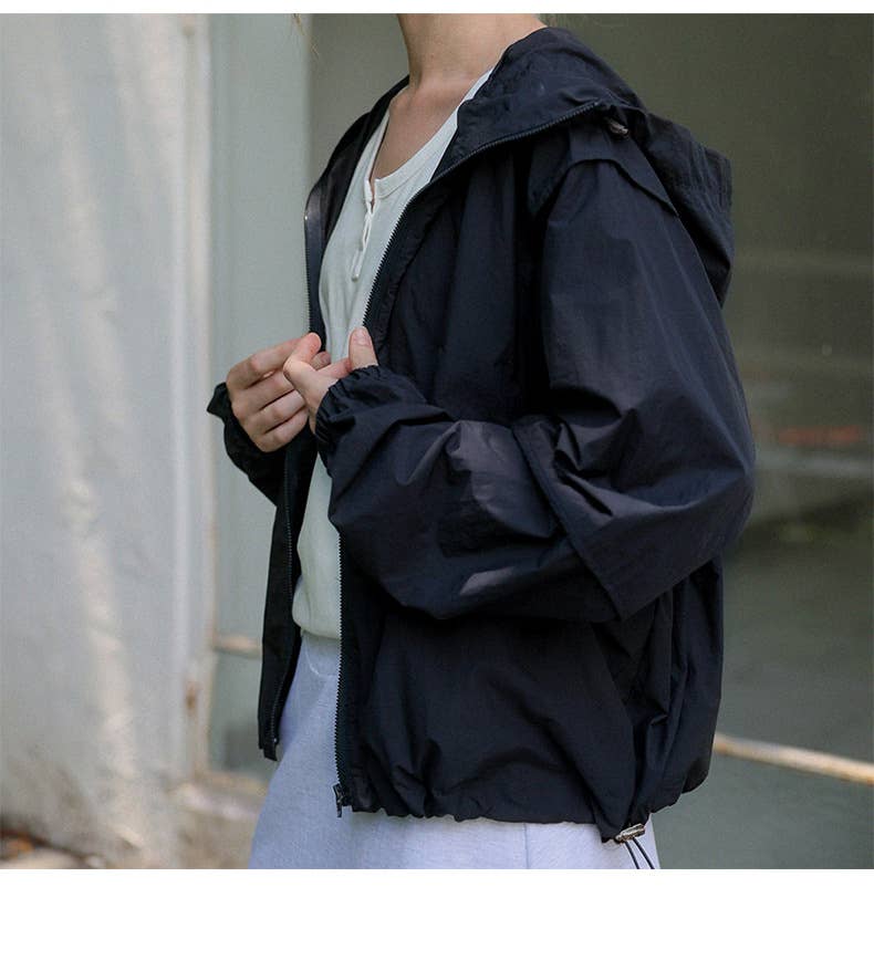 Breathable drawstring hooded sunscreen coat