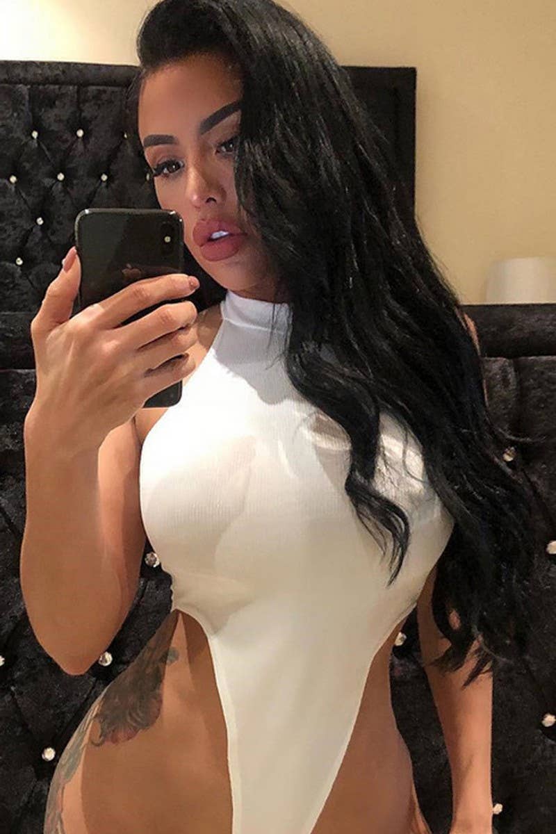 CWSBSSL0116_HALTER NECK SLEEVELESS HIGH SLIT BODYSUIT