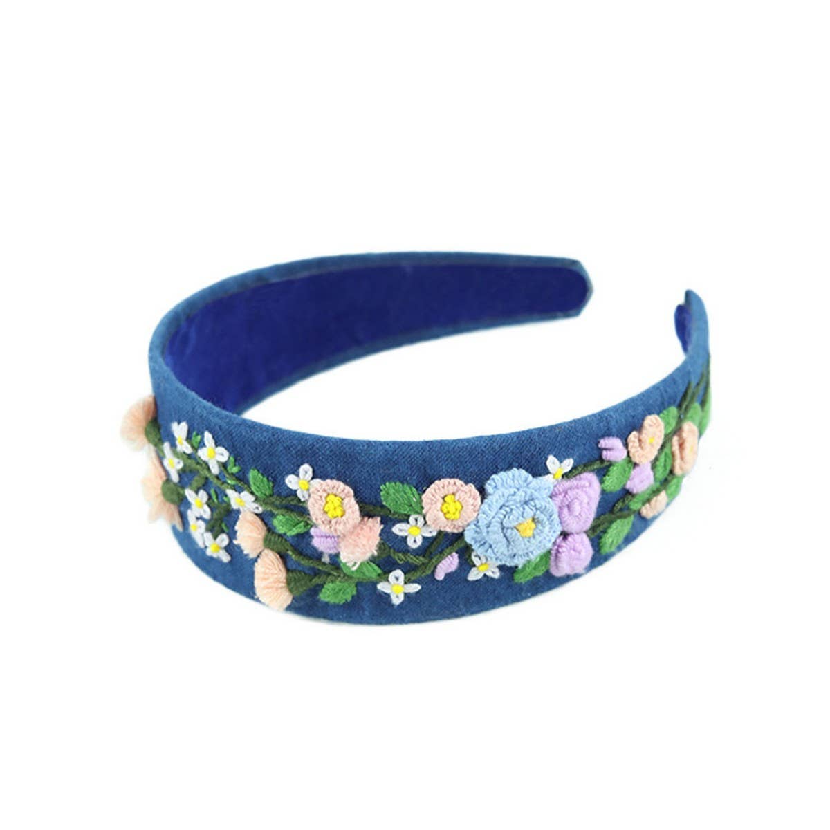 Handcrafted Indigo Dye Headband, Vine Embroidery