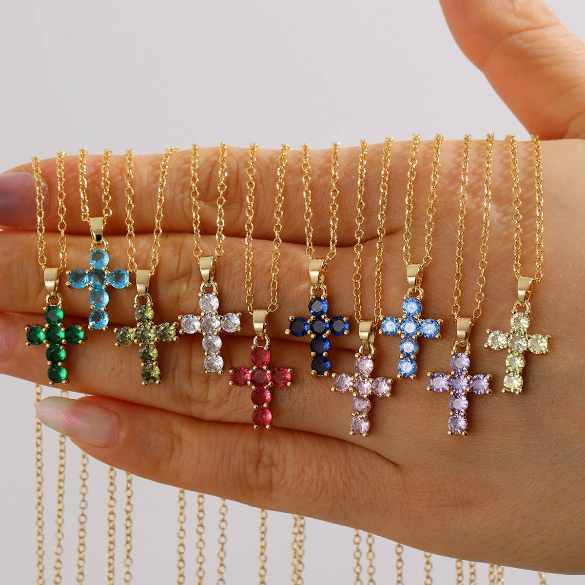Colorful Zircon December Cross Pendant Necklace