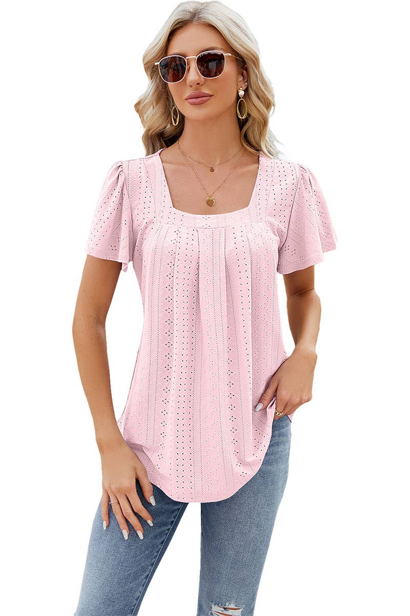 CWTBLS0294_Sweetheart Neck Shirt Sleeve Top