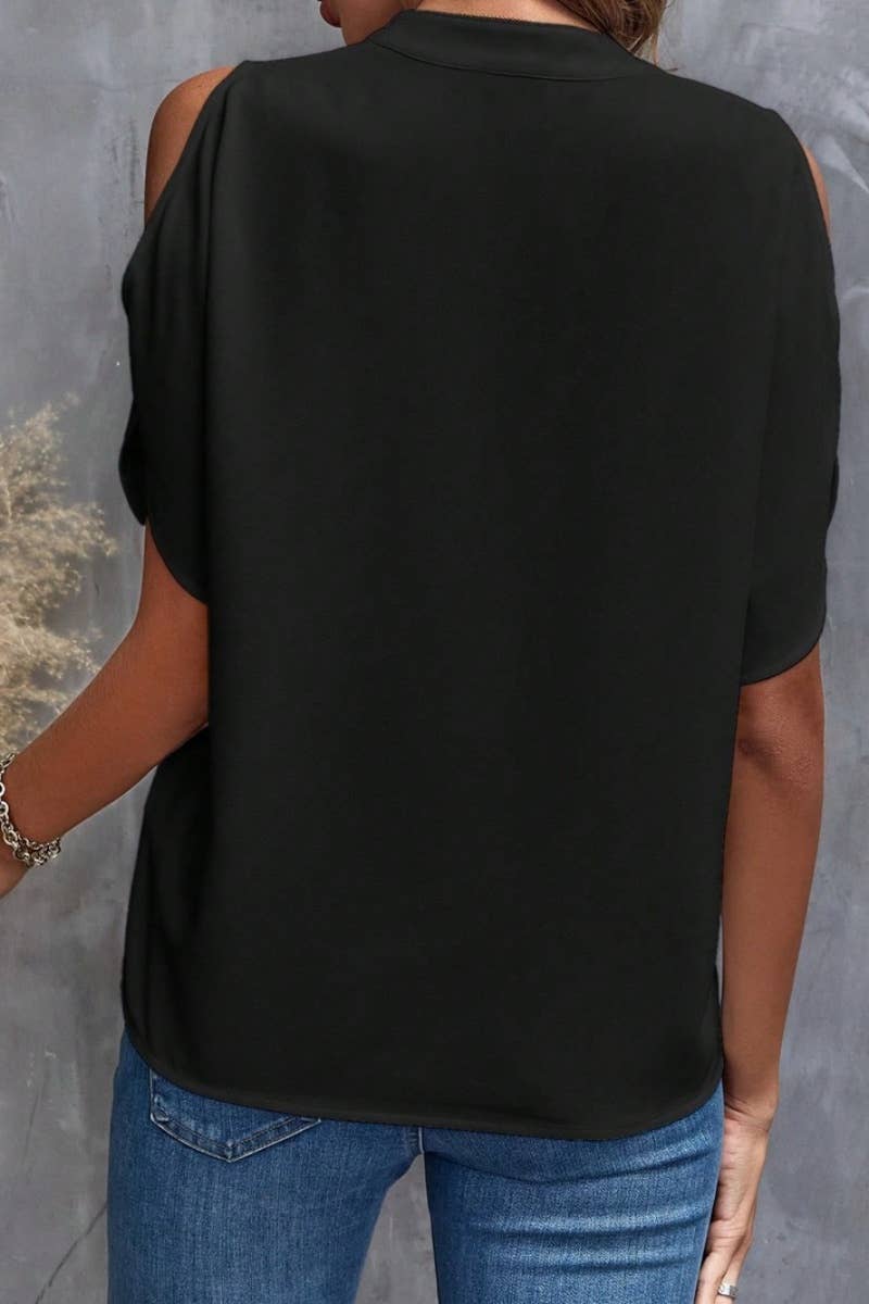 CWTBLS1124_SUMMER V-NECK OFF-THE-SHOULDER SHORT-SLEEVED TOP