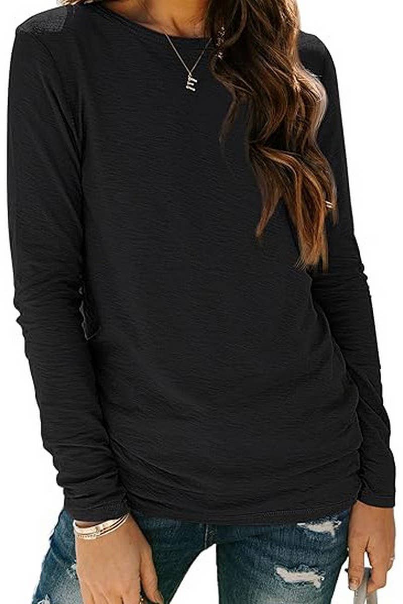 CWTBLL01154_ROUND NECK LONG SLEEVE COTTON SLIM TEE