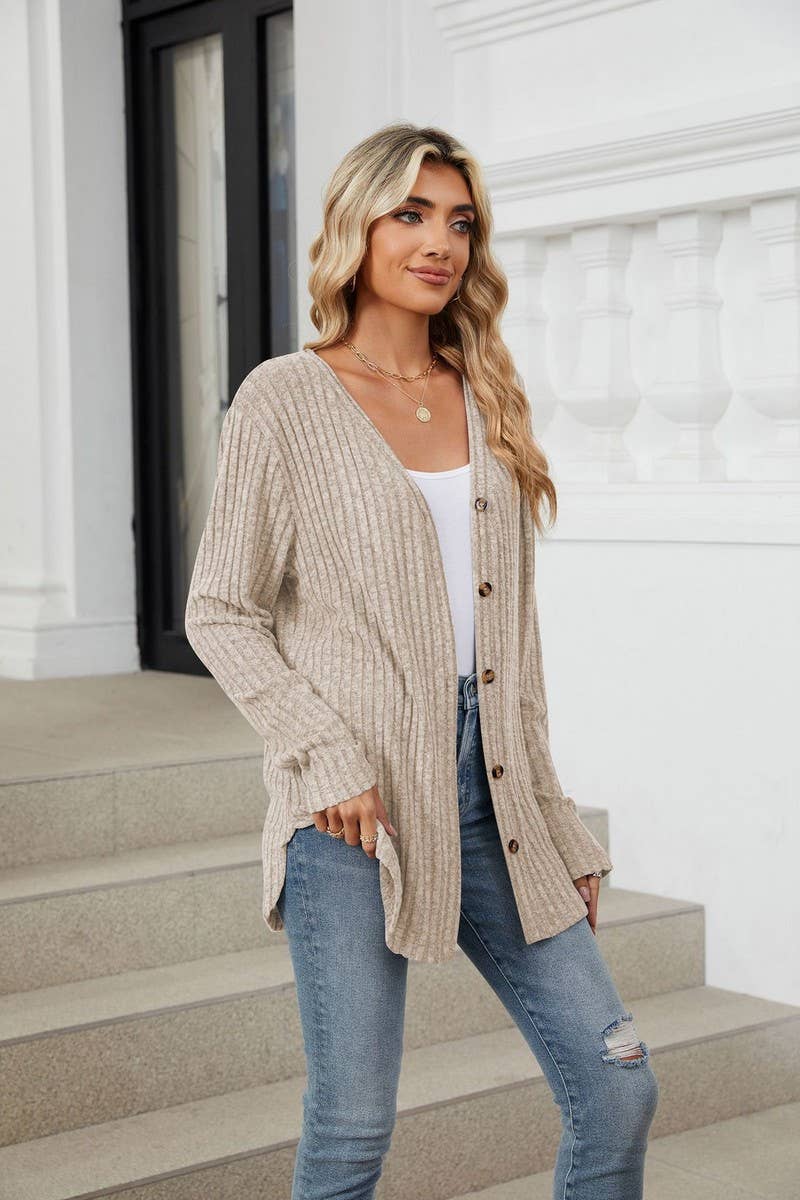 CWOCAL2269_AUTUMN AND WINTER BUTTON KNIT CARDIGAN