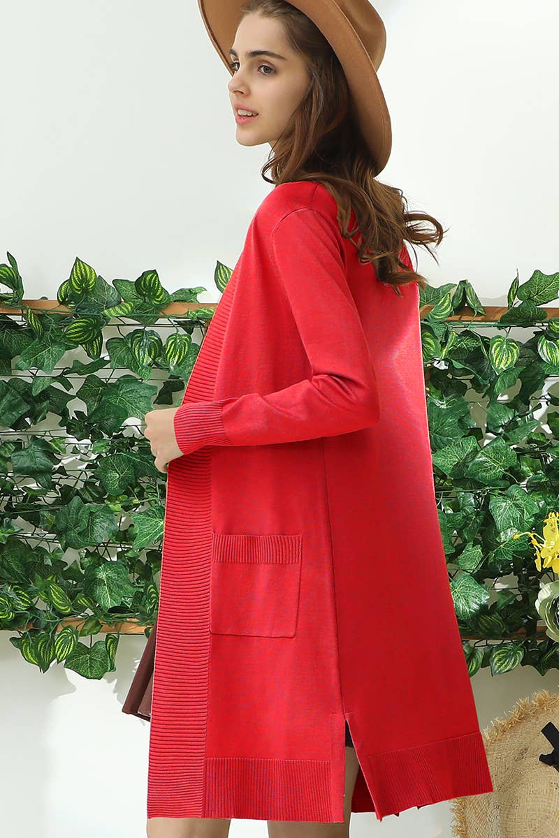 AWOCAL311_LONG SLEEVE OPEN FRONT CARDIGAN WITH SIDE POCKETS