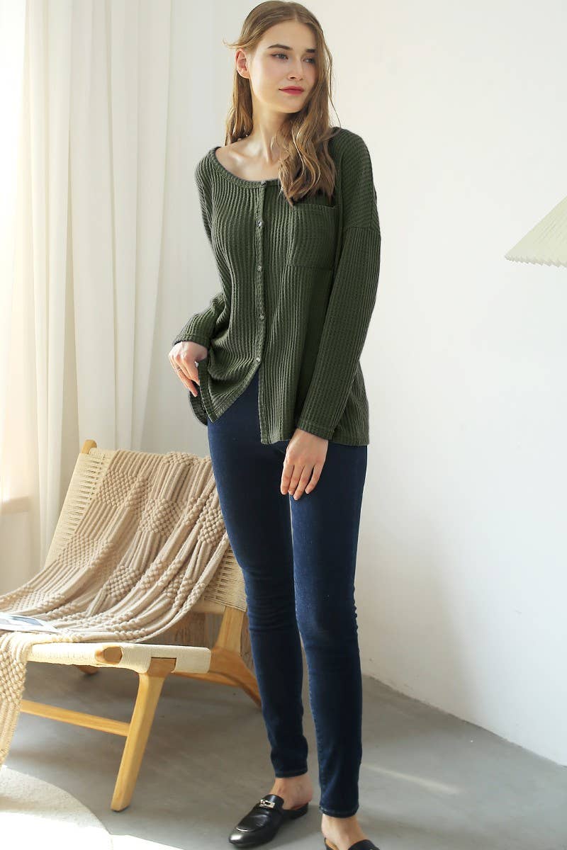CWTSTL722_R NECK DETAILED BUTTON PULLOVER SWEATER KNIT TOP