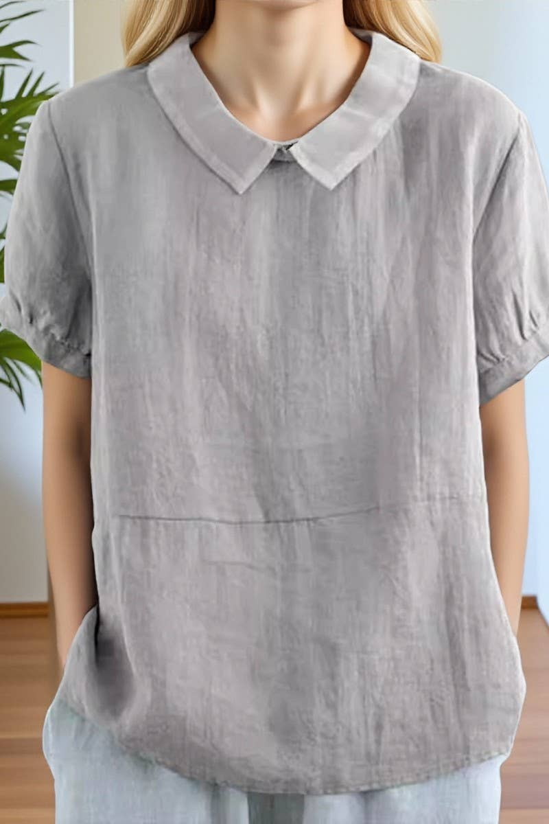 CWTBLS02463_SOLID LOOSE FIT COLLARED SHORT SLEEVE SHIRT