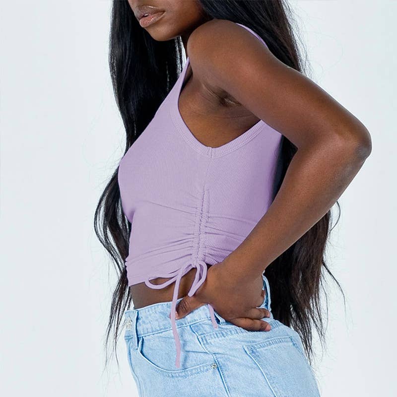 Fashion trend pleated ribbed slim-fit short vest