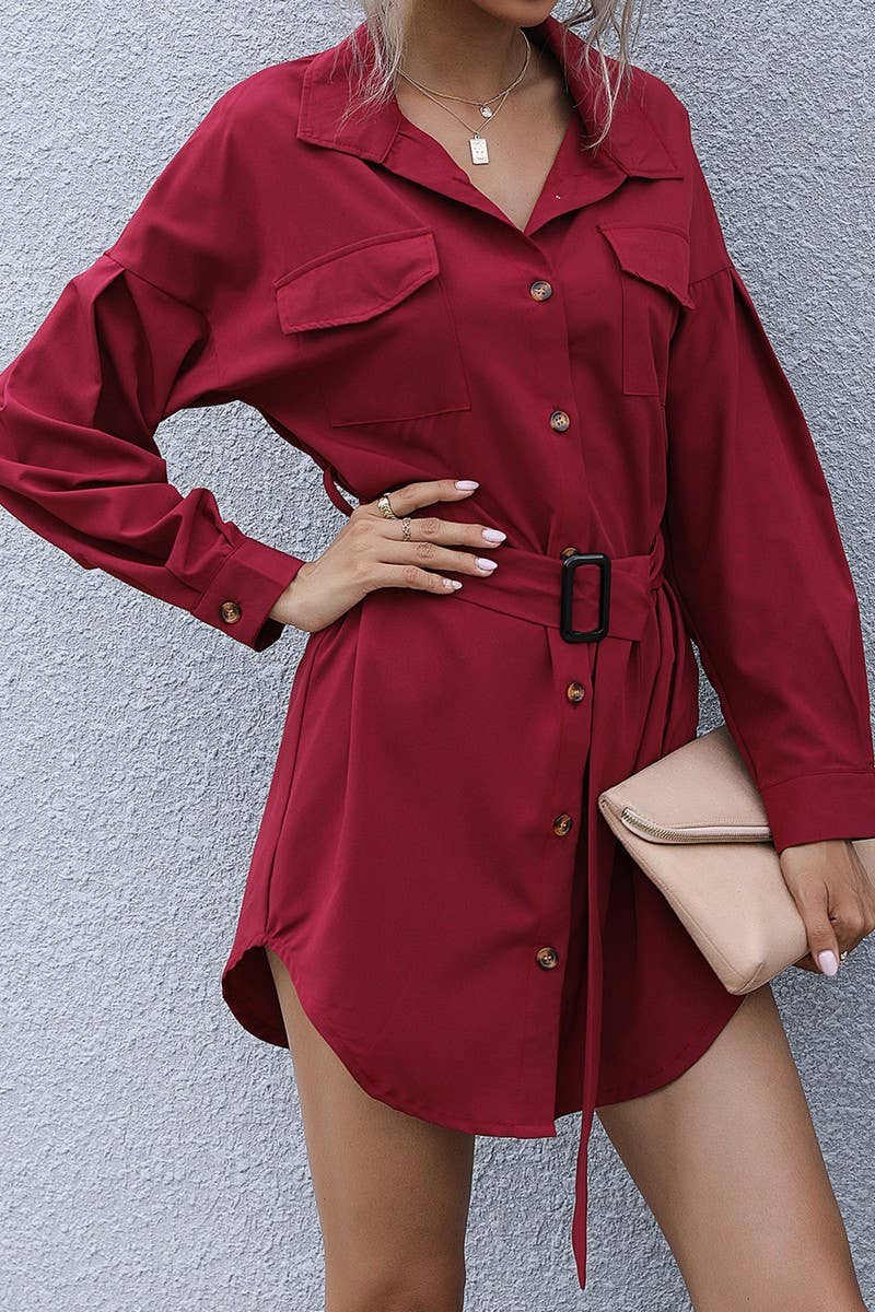 CWTDSL00029_VINTAGE SLIM FIT LONG SLEEVE BLACK SHIRT DRESS